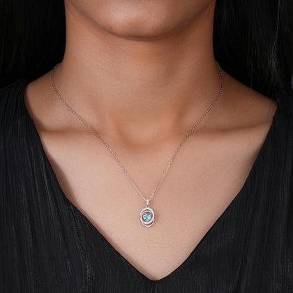 ocean glow diamond halo 925 silver pendant chain