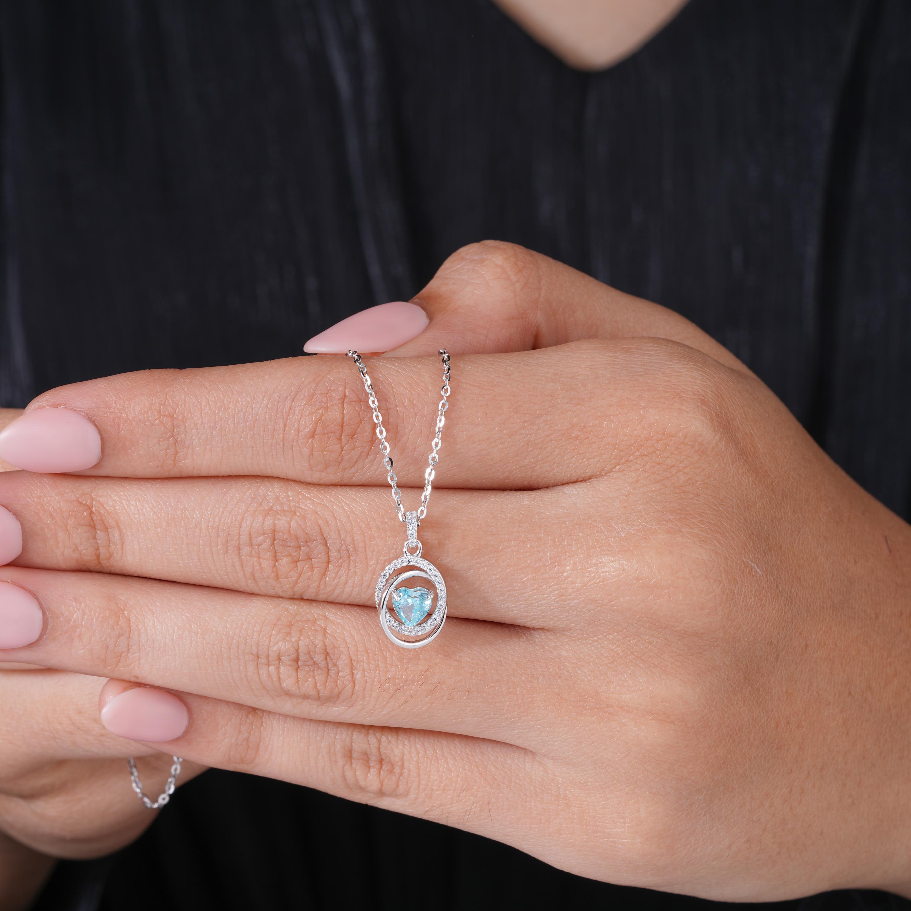 ocean glow diamond halo 925 silver pendant chain