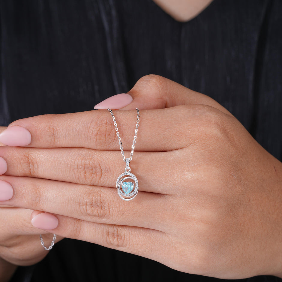 ocean glow diamond halo 925 silver pendant chain