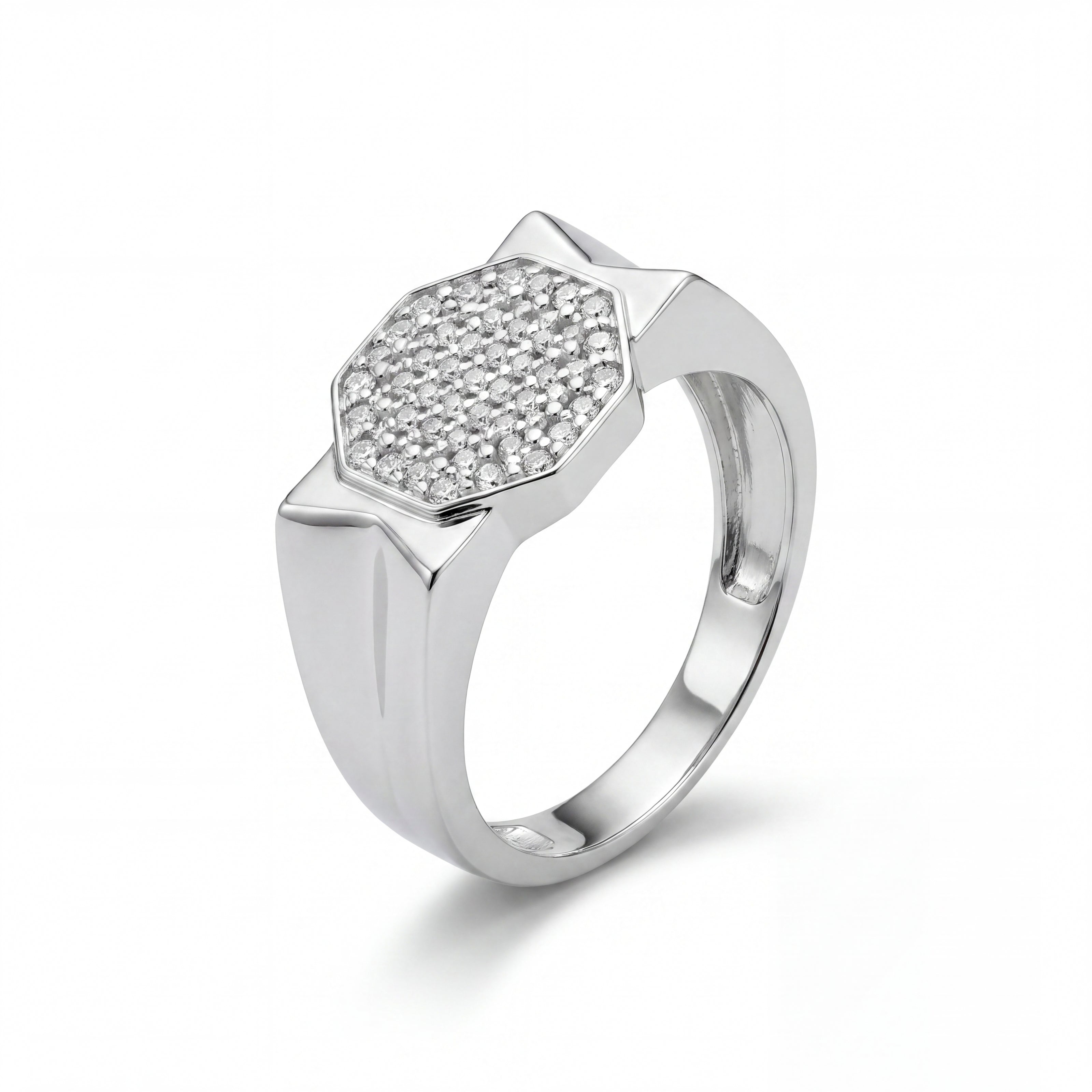 Octagonal CZ Top 925 Sterling Silver Men's Modern Statement Ring
