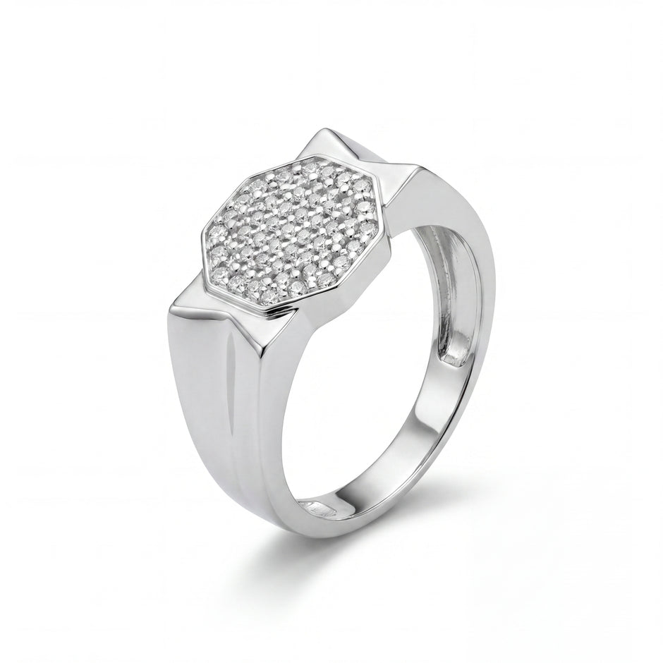 Octagonal CZ Top 925 Sterling Silver Men's Modern Statement Ring