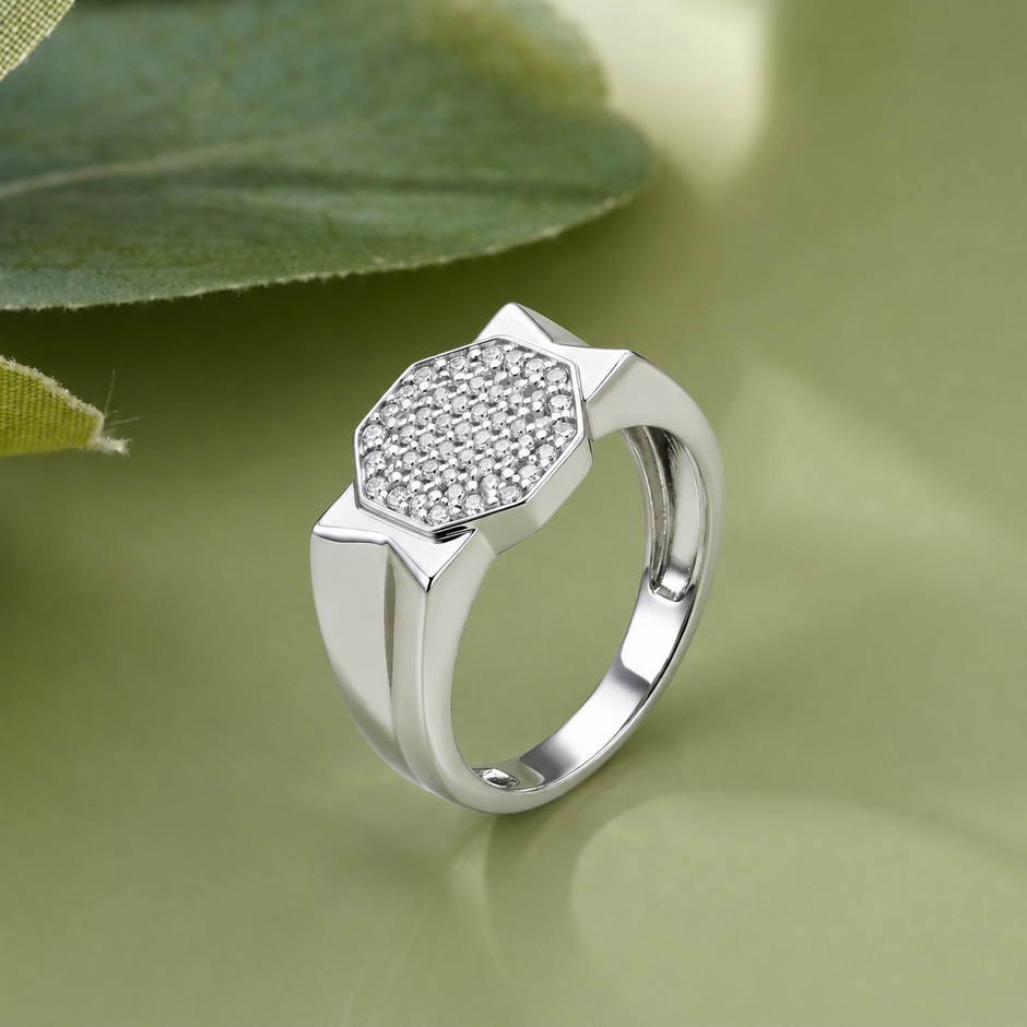 Minimalist 925 Sterling Silver Hexagon Statement Ring
