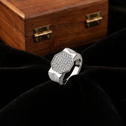 Octagonal CZ Top 925 Sterling Silver Men's Modern Statement Ring