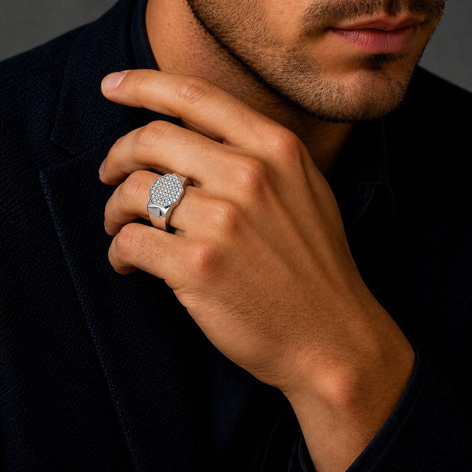 Minimalist 925 Sterling Silver Hexagon Statement Ring