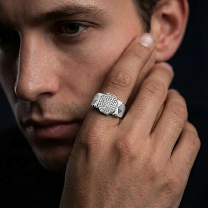 Octagonal CZ Top 925 Sterling Silver Men's Modern Statement Ring