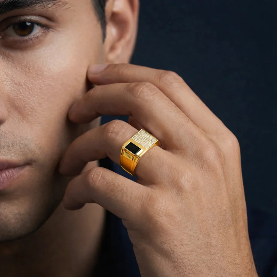 Gold Black Stone Statement Ring for Men