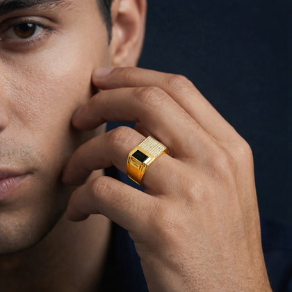 Onyx Diamond 925 Sterling Silver Yellow Gold Ring for Men