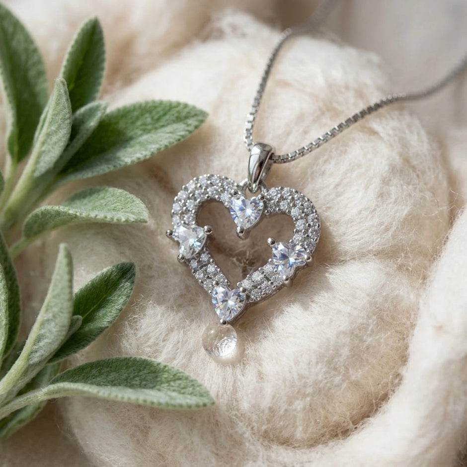 Open Heart Diamond 925 Sterling Silver Pendant Chain for Women