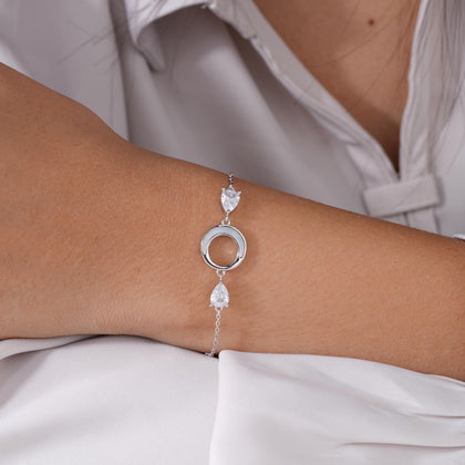 Open Circle Design 925 Sterling Silver Bracelet for Women