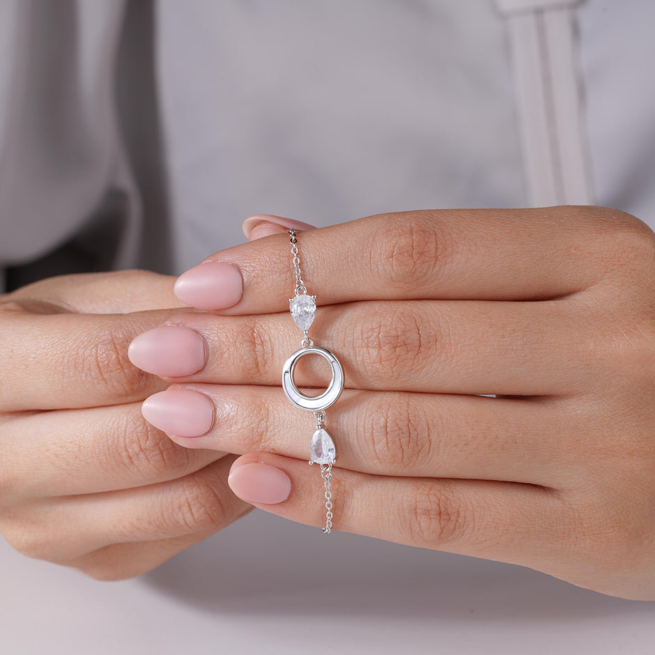 Open Circle Design 925 Sterling Silver Bracelet for Women