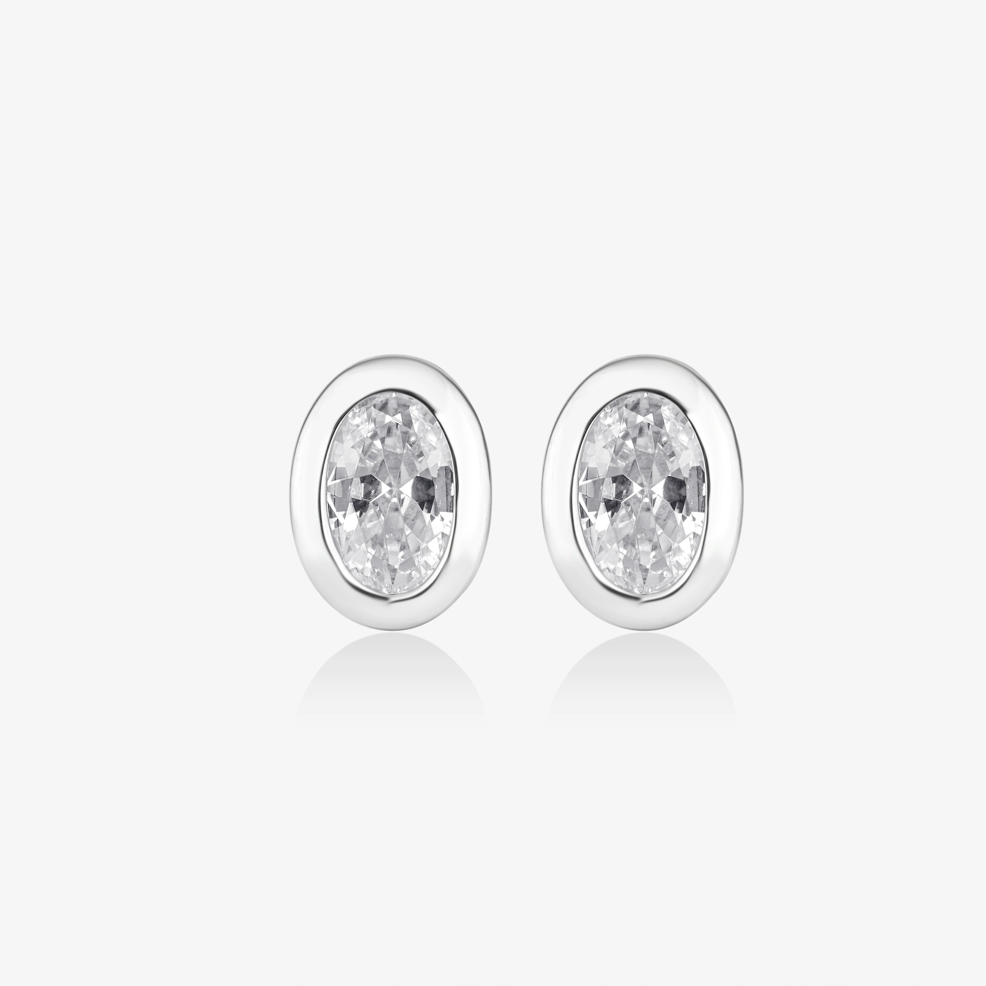 Oval Cut Diamond Round Stud Earrings