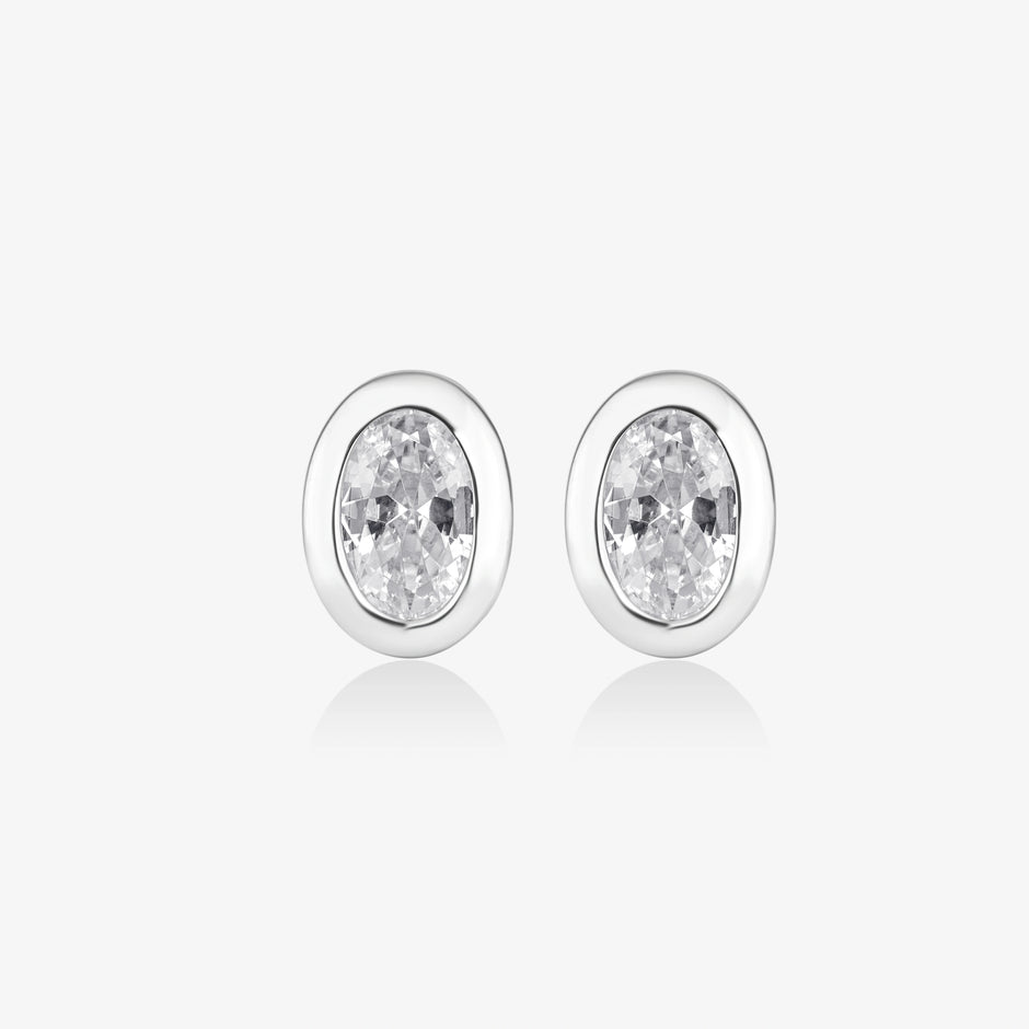Oval Cut Diamond Round Stud Earrings