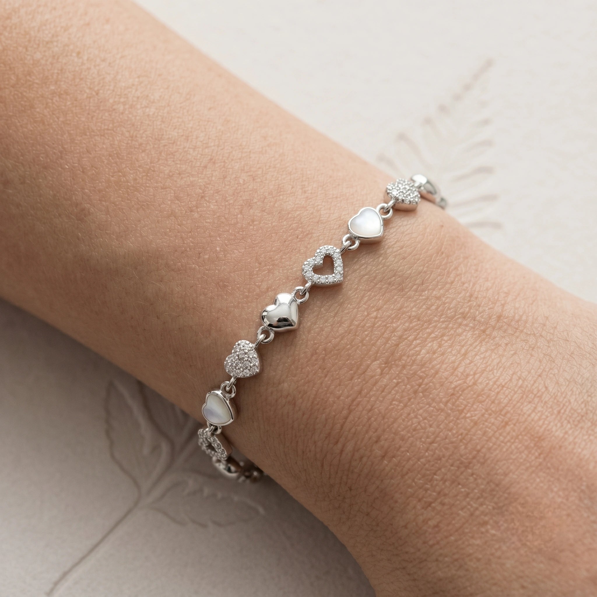 Silver 925 sterling silver heart charm bracelet for women