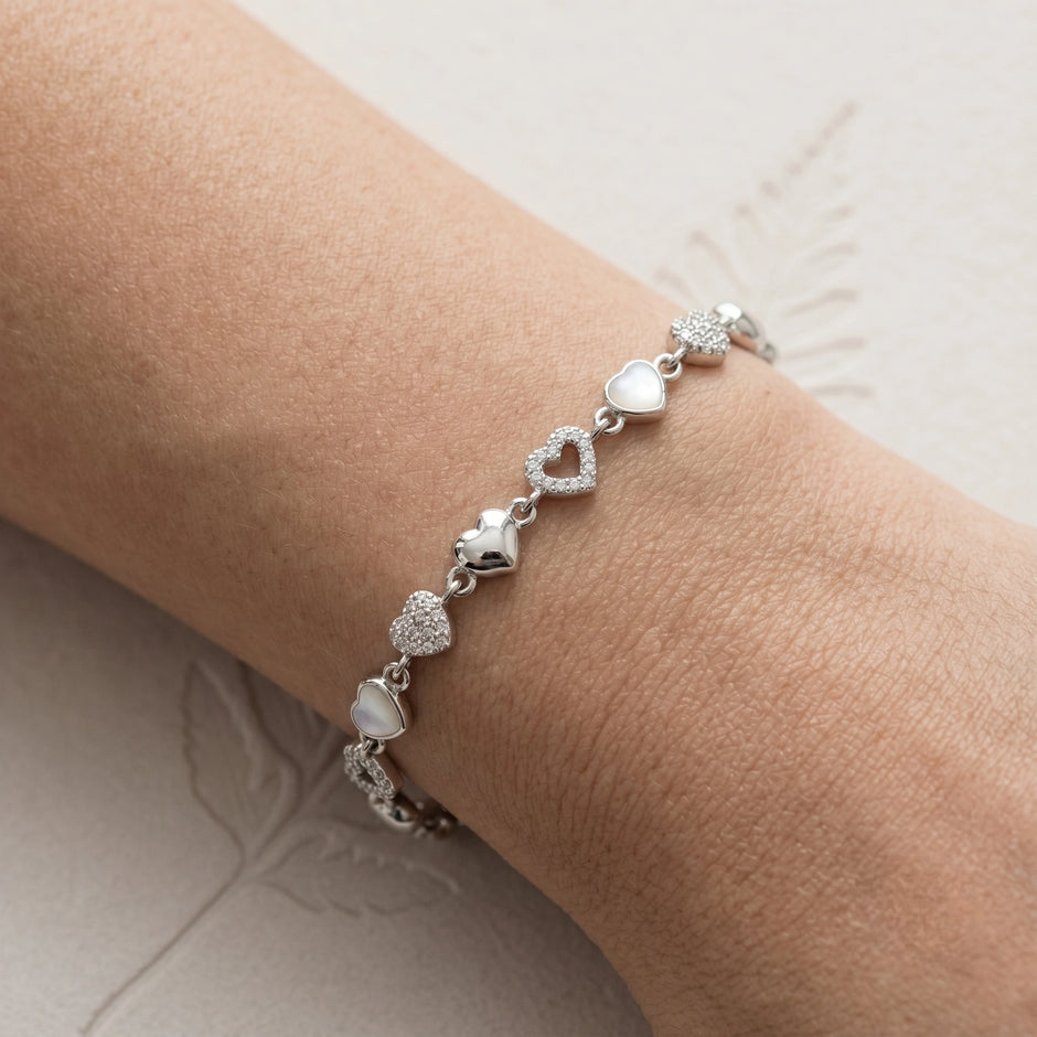 Silver 925 sterling silver heart charm bracelet for women