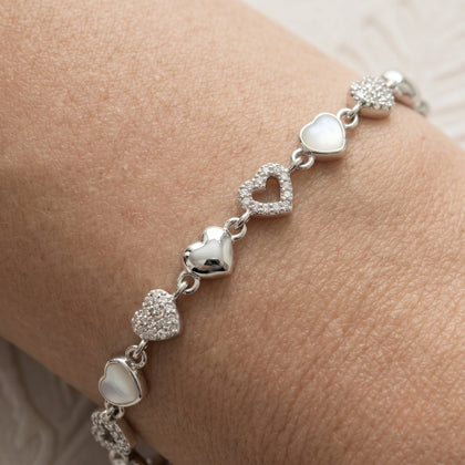Silver 925 sterling silver heart charm bracelet for women