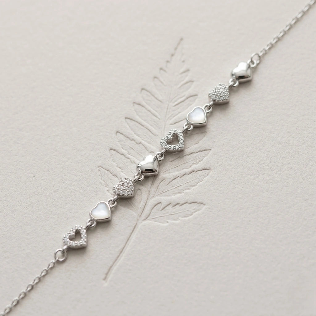 Silver 925 sterling silver heart charm bracelet for women