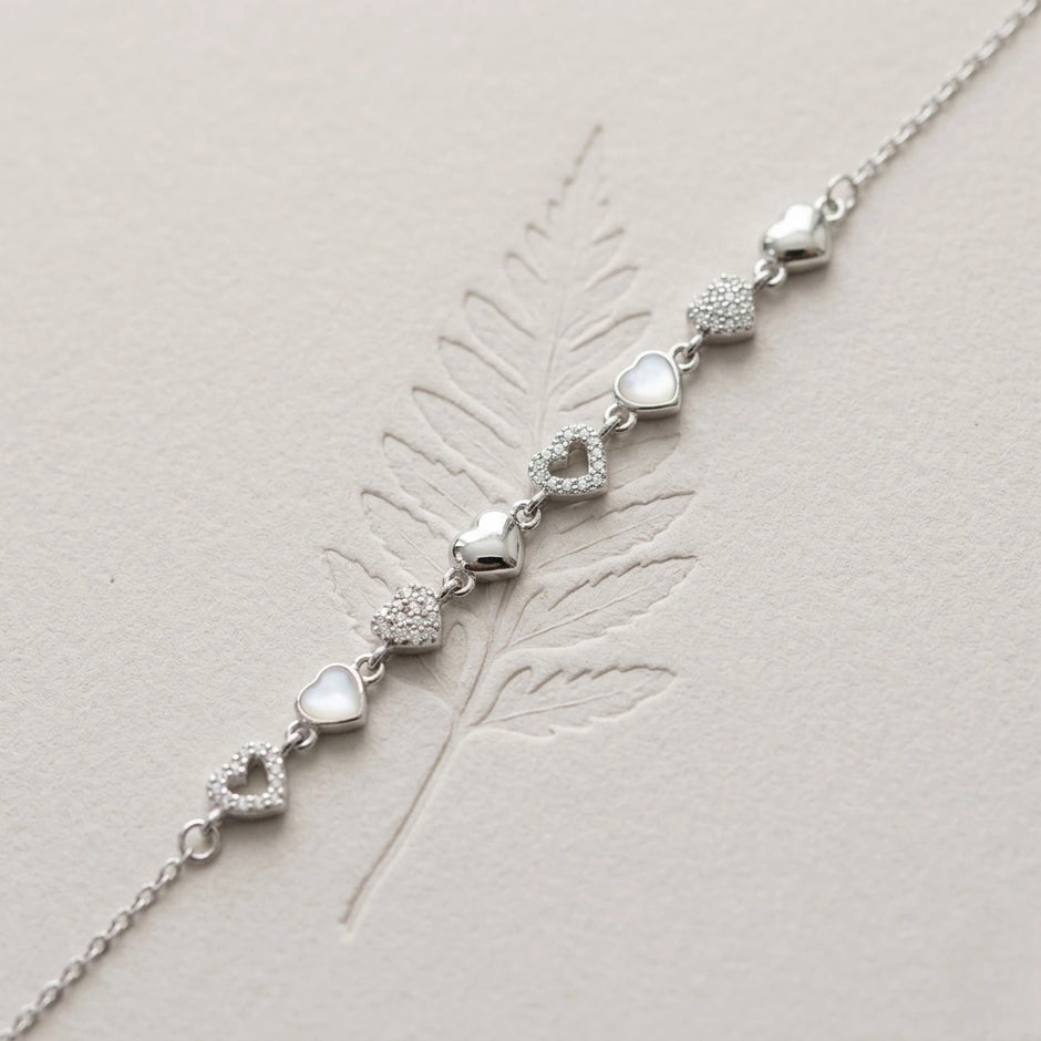 Silver 925 sterling silver heart charm bracelet for women