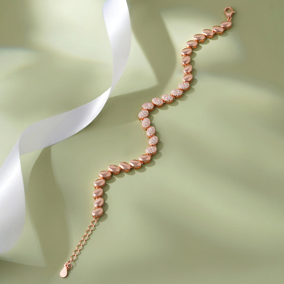 Oval Link Diamond Adjustable Rose Gold Bracelet for Women