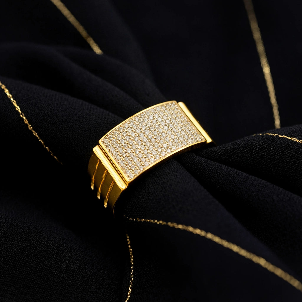 Gold-Plated Square CZ 925 Sterling Silver Ring for Men