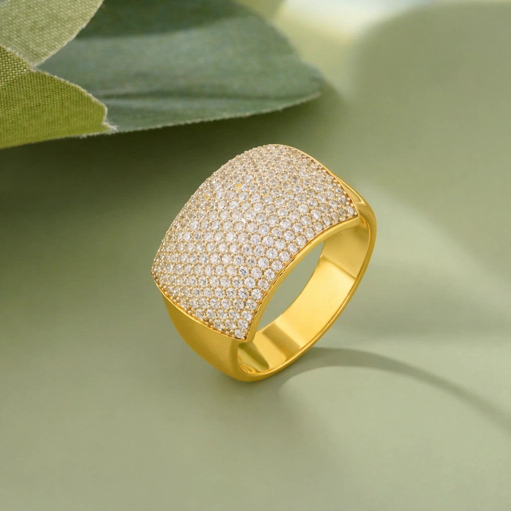 Bold Luxe Diamond CZ Gold Plated 925 Sterling Silver Ring for Men