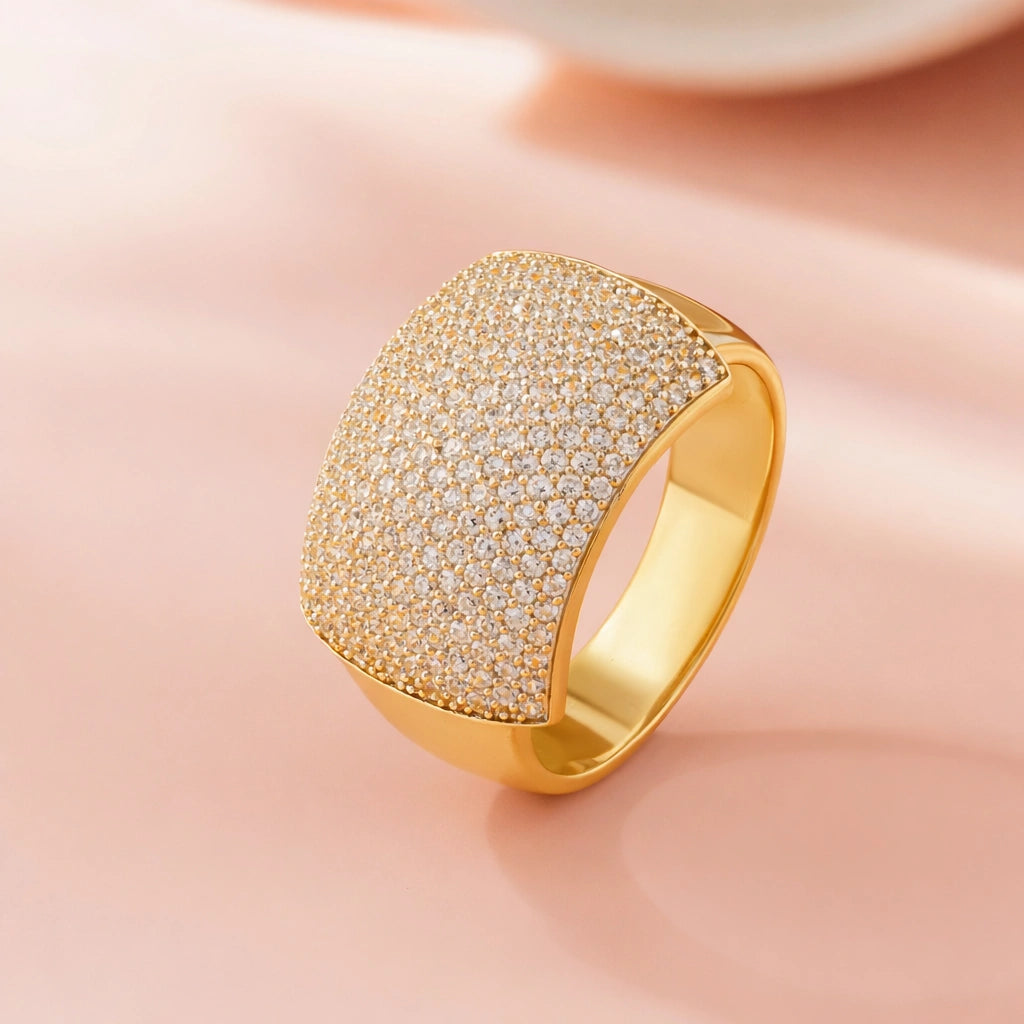 Bold Luxe Diamond CZ Gold Plated 925 Sterling Silver Ring for Men