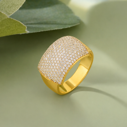 Pave CZ Diamond Statement Ring for Men 925 Sterling Silver Gold Finish