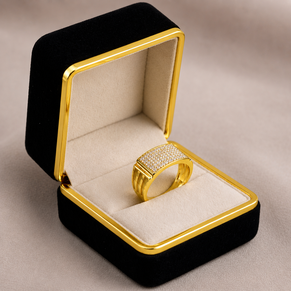 Gold-Plated Square CZ 925 Sterling Silver Ring for Men