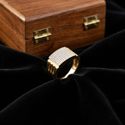 Gold-Plated Square CZ 925 Sterling Silver Ring for Men
