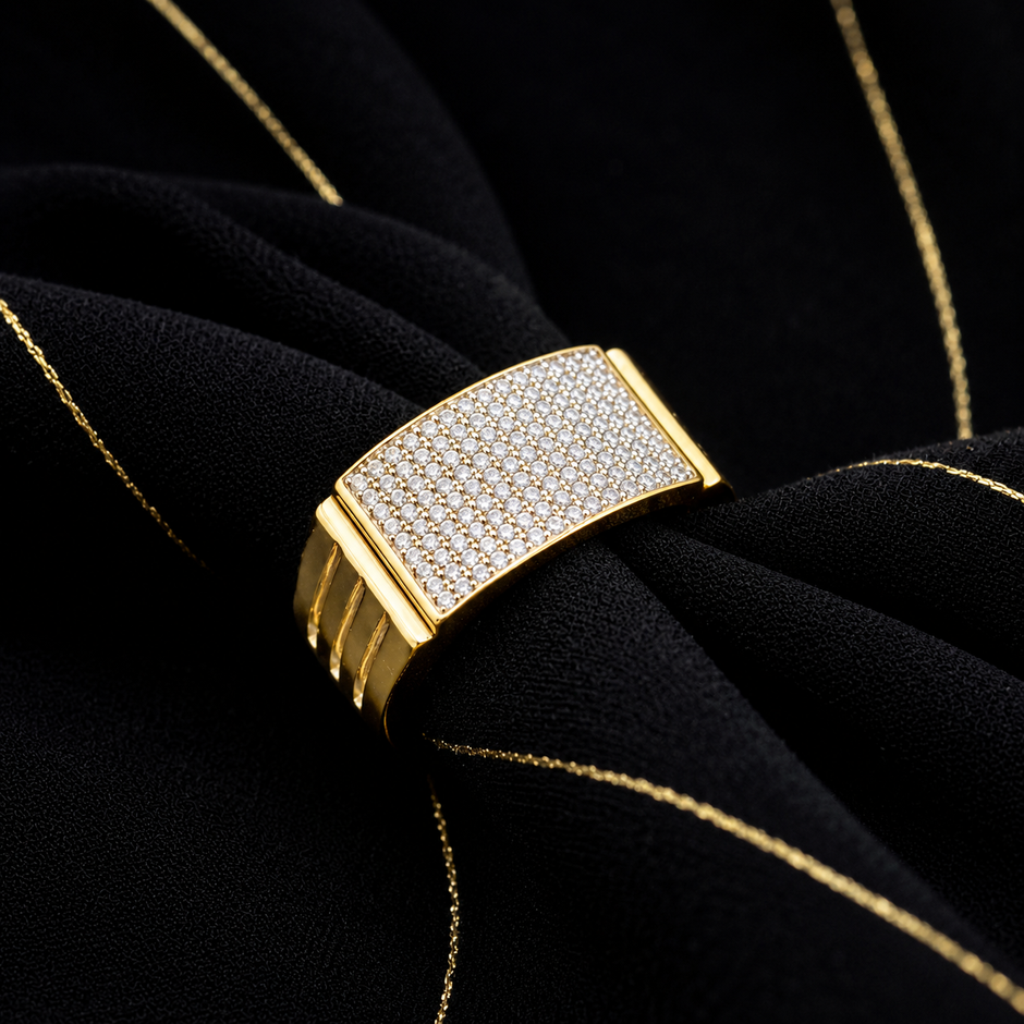 Gold-Plated Square CZ 925 Sterling Silver Ring for Men