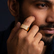 Gold Finish Square Diamond-Look 925 Silver Ring for Men