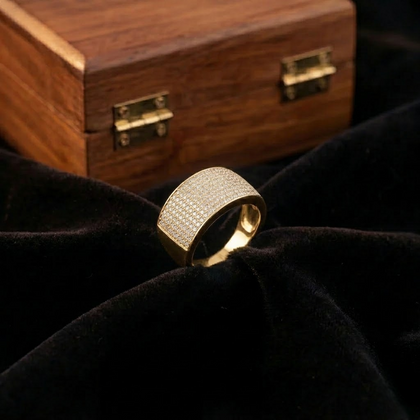 Gold Finish Square Diamond-Look 925 Silver Ring for Men
