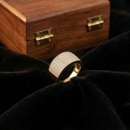 Gold Finish Square Diamond-Look 925 Silver Ring for Men
