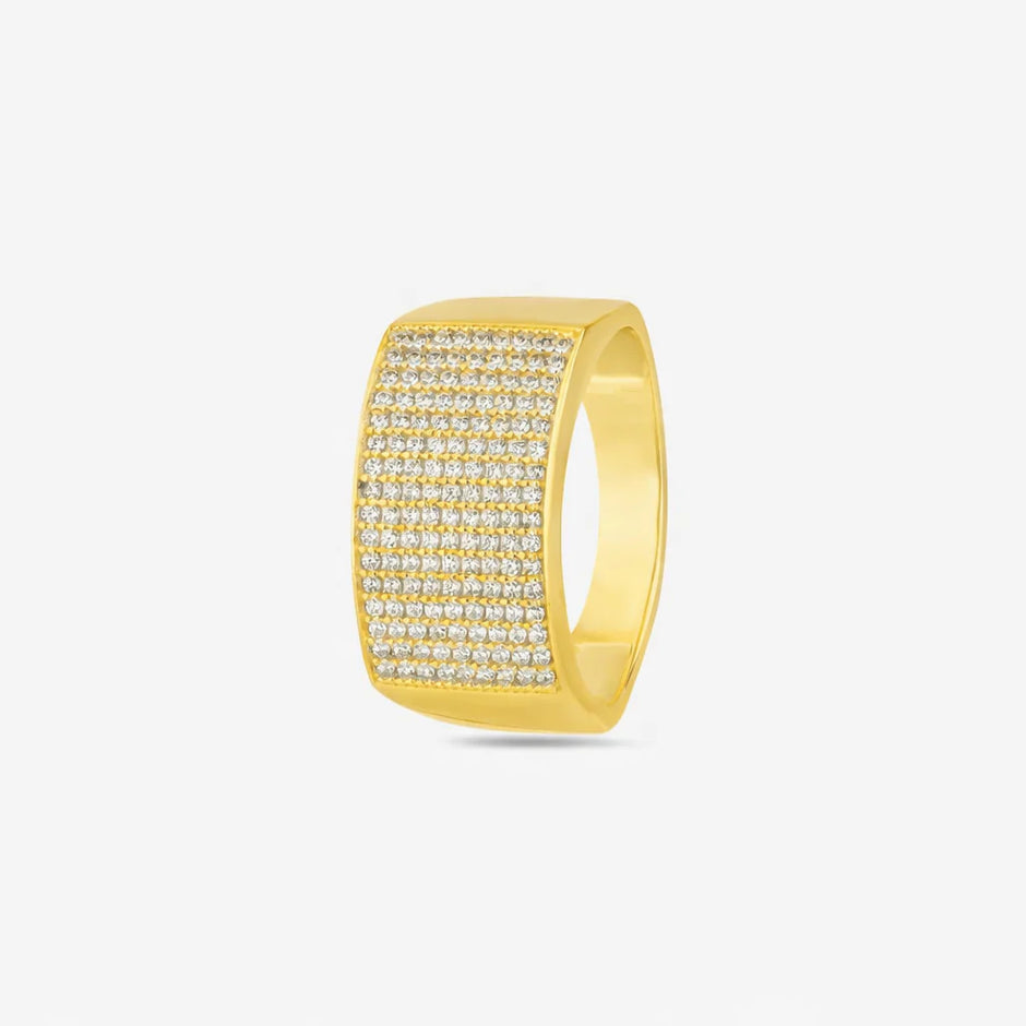Gold Finish Square Diamond-Look 925 Silver Ring for Men