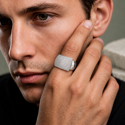 Luxury Diamond Dome Ring for Men in Sterling 925 Silver