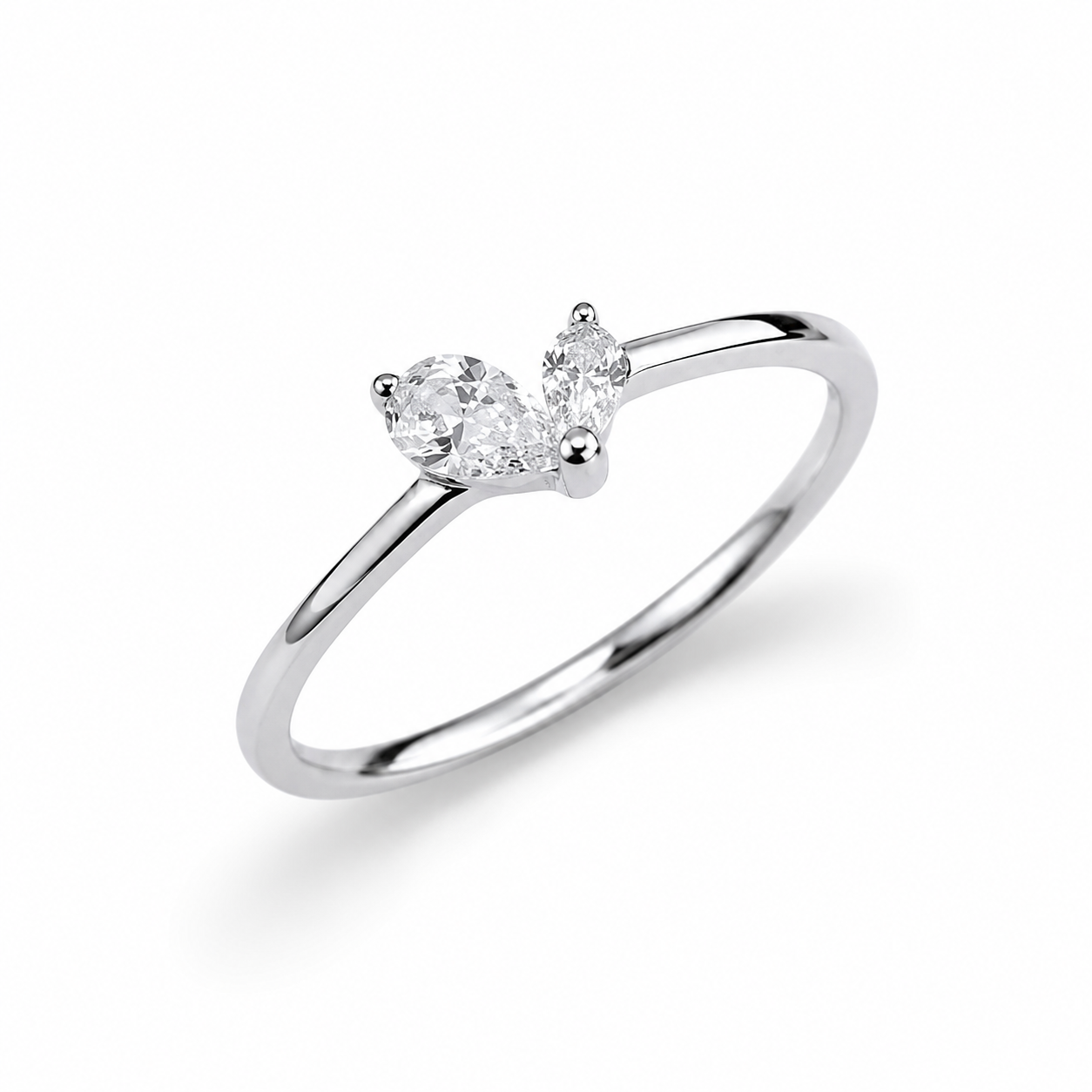 925 Sterling Silver Heart Open Ring with Heart and Marquise CZ Stones