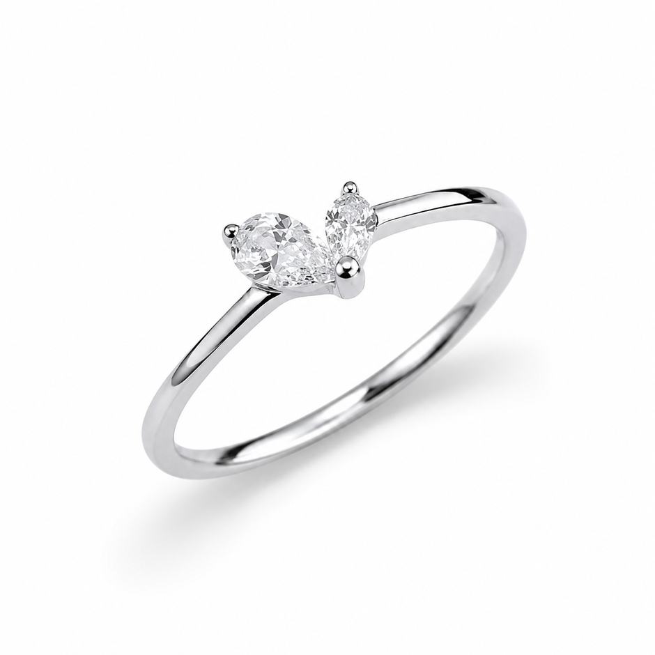 925 Sterling Silver Heart Open Ring with Heart and Marquise CZ Stones