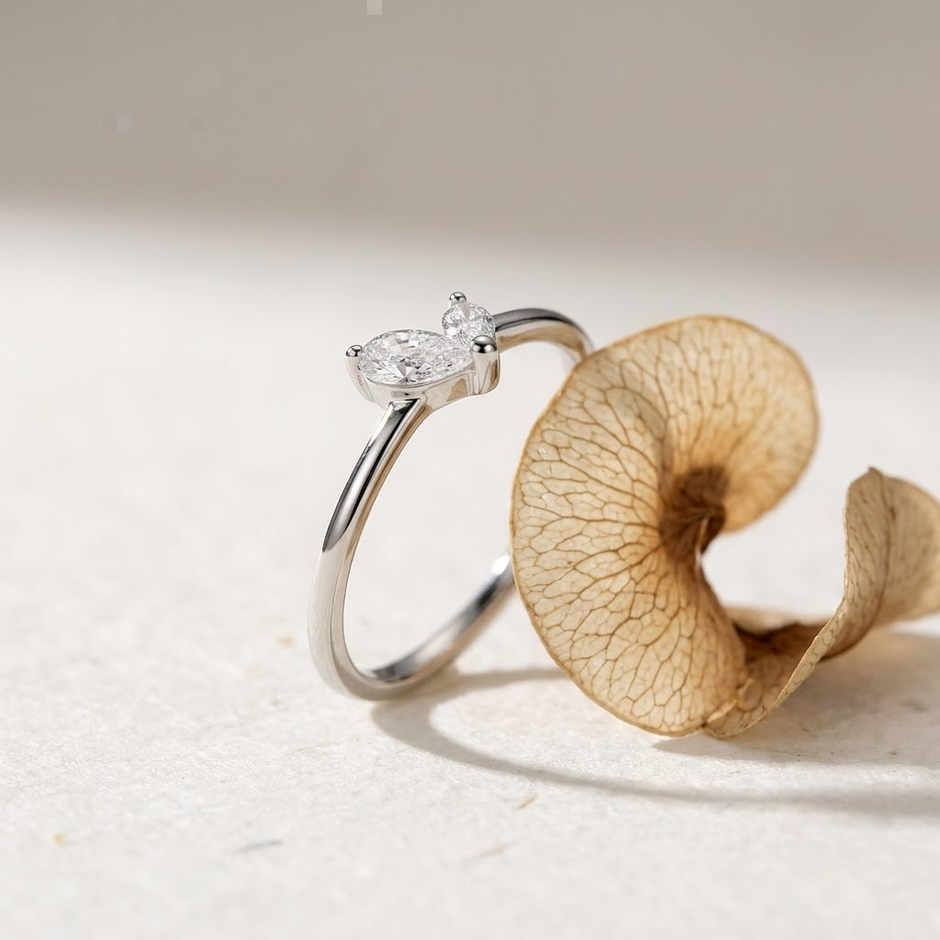 925 Sterling Silver Heart Open Ring with Heart and Marquise CZ Stones