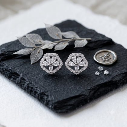 Pear Drop Floral Diamond 925 Sterling Silver Stud Earrings for Women
