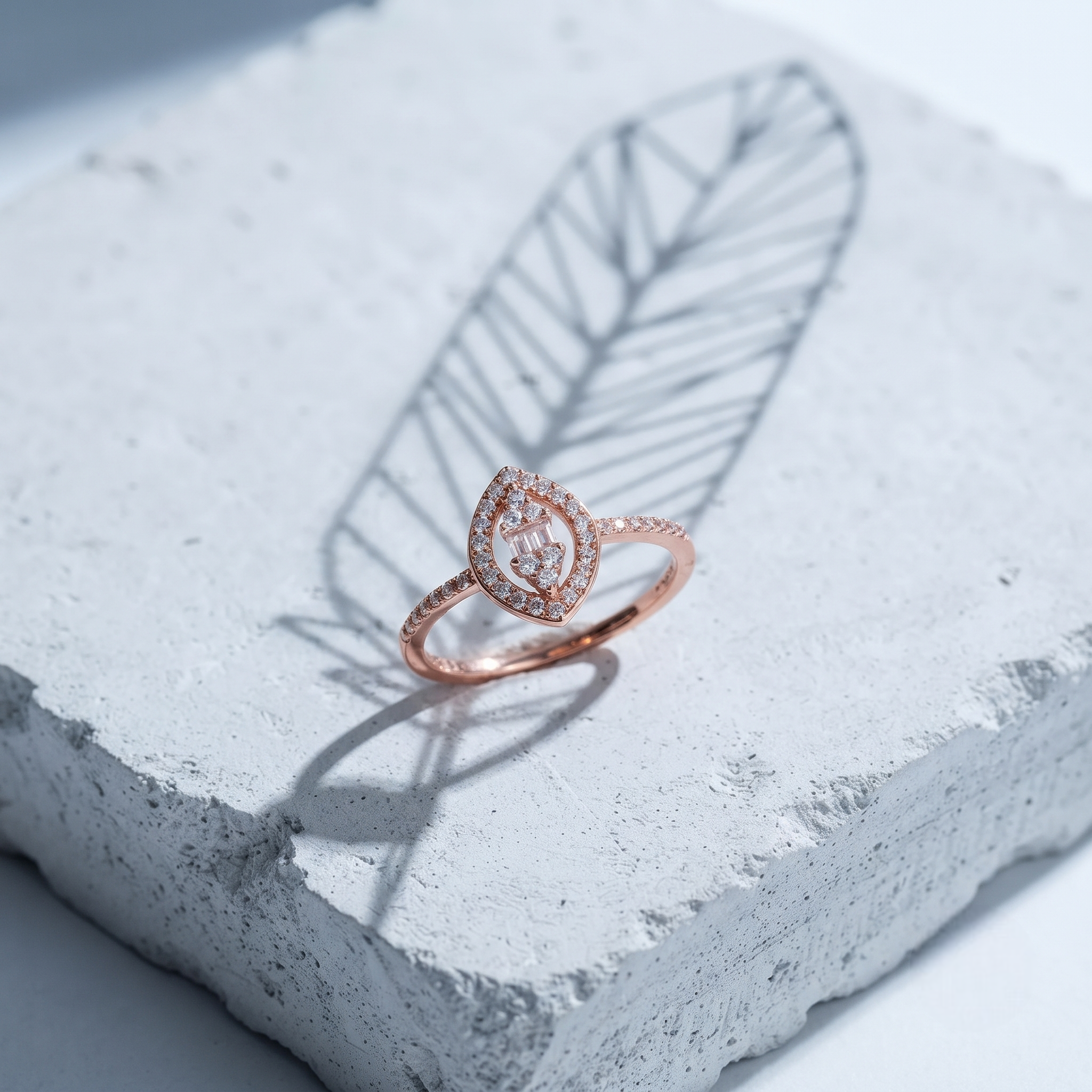 925 Sterling Silver Rose Gold Pear Halo Evil Eye CZ Ring