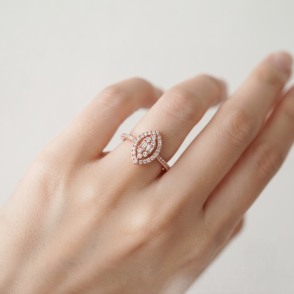 925 Sterling Silver Rose Gold Pear Halo Evil Eye CZ Ring