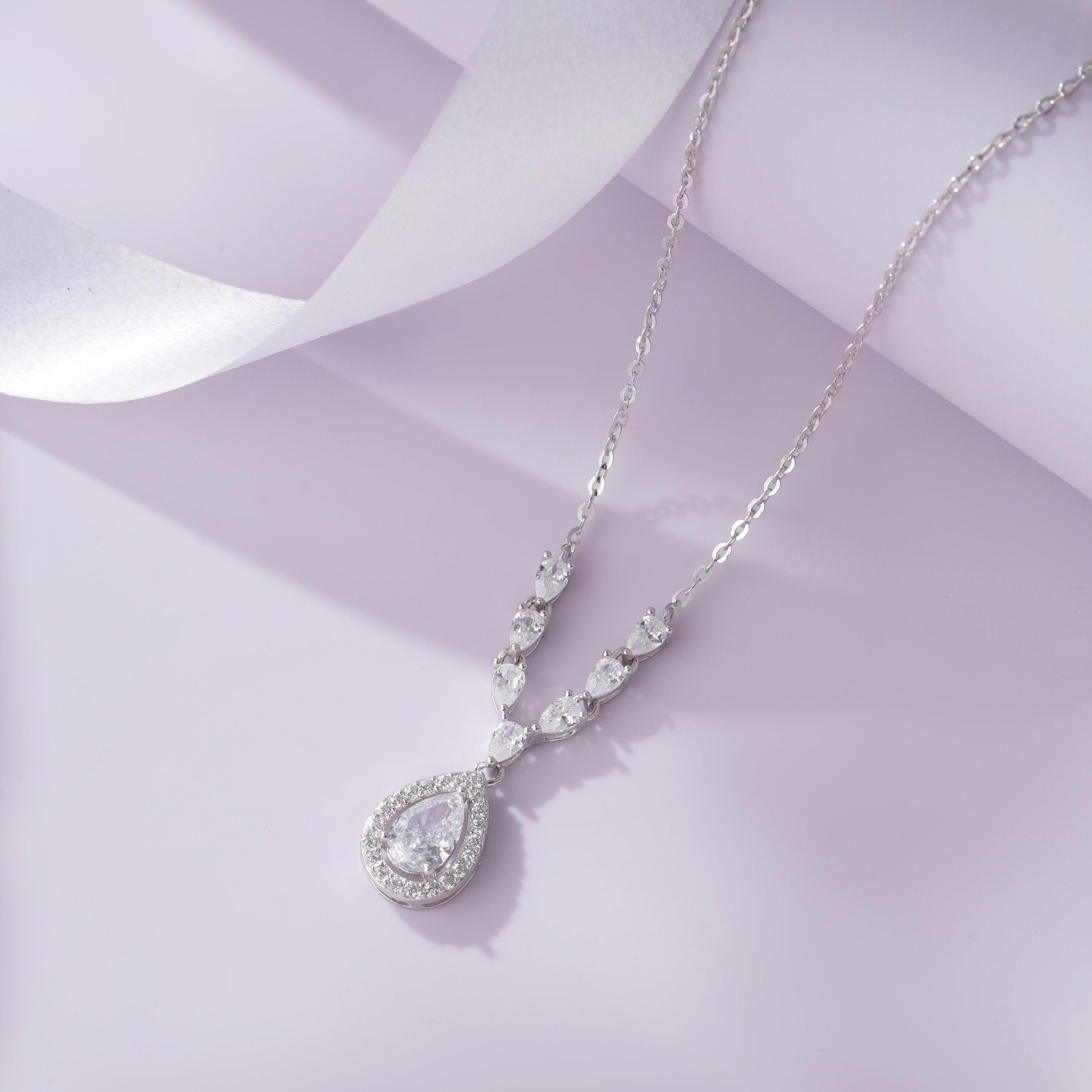Pear Shape Diamond 925 Silver Pendant Necklace