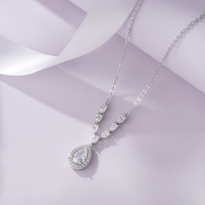 Pear Shape Diamond 925 Silver Pendant Necklace