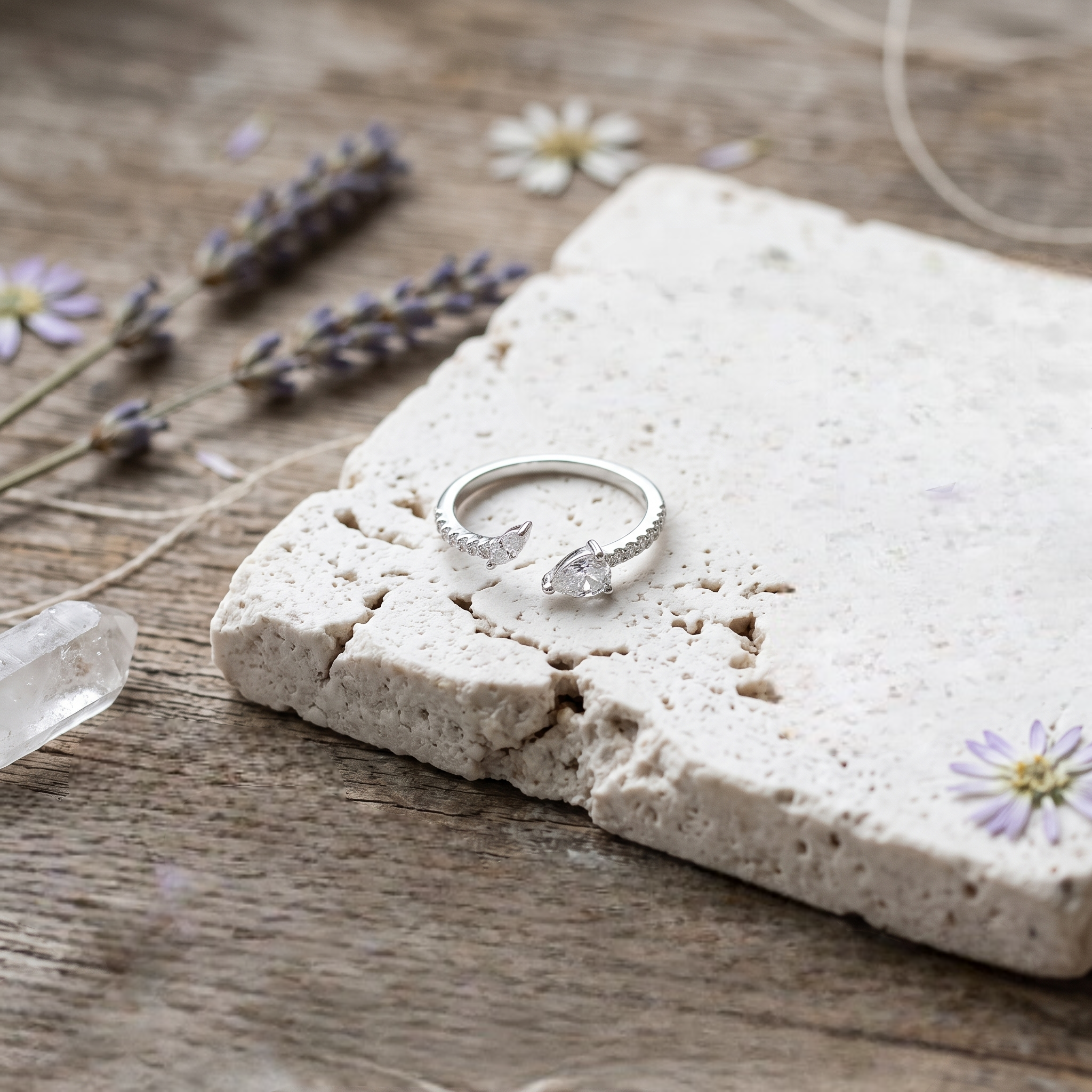 925 Sterling Silver Dual Pear CZ Open Ring
