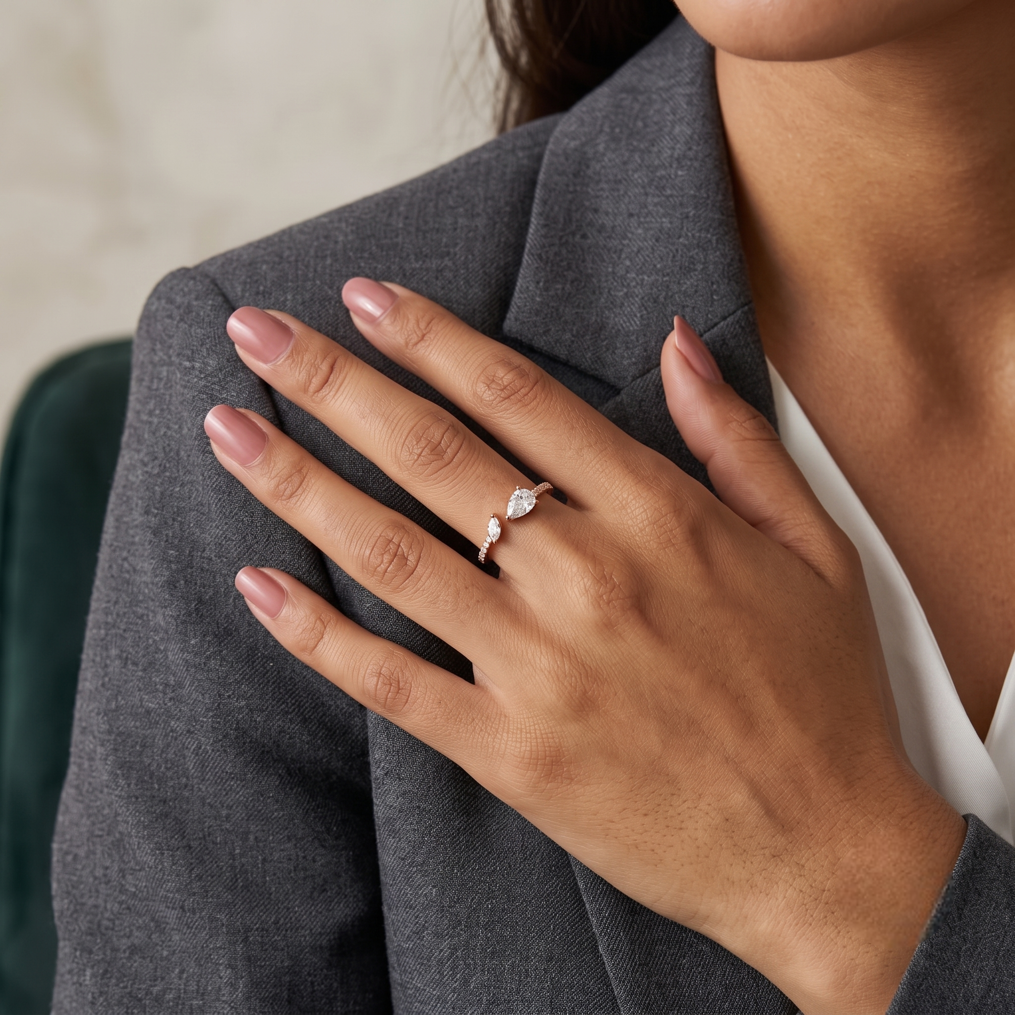 925 Sterling Silver Rose Gold Dual Pear CZ Open Ring