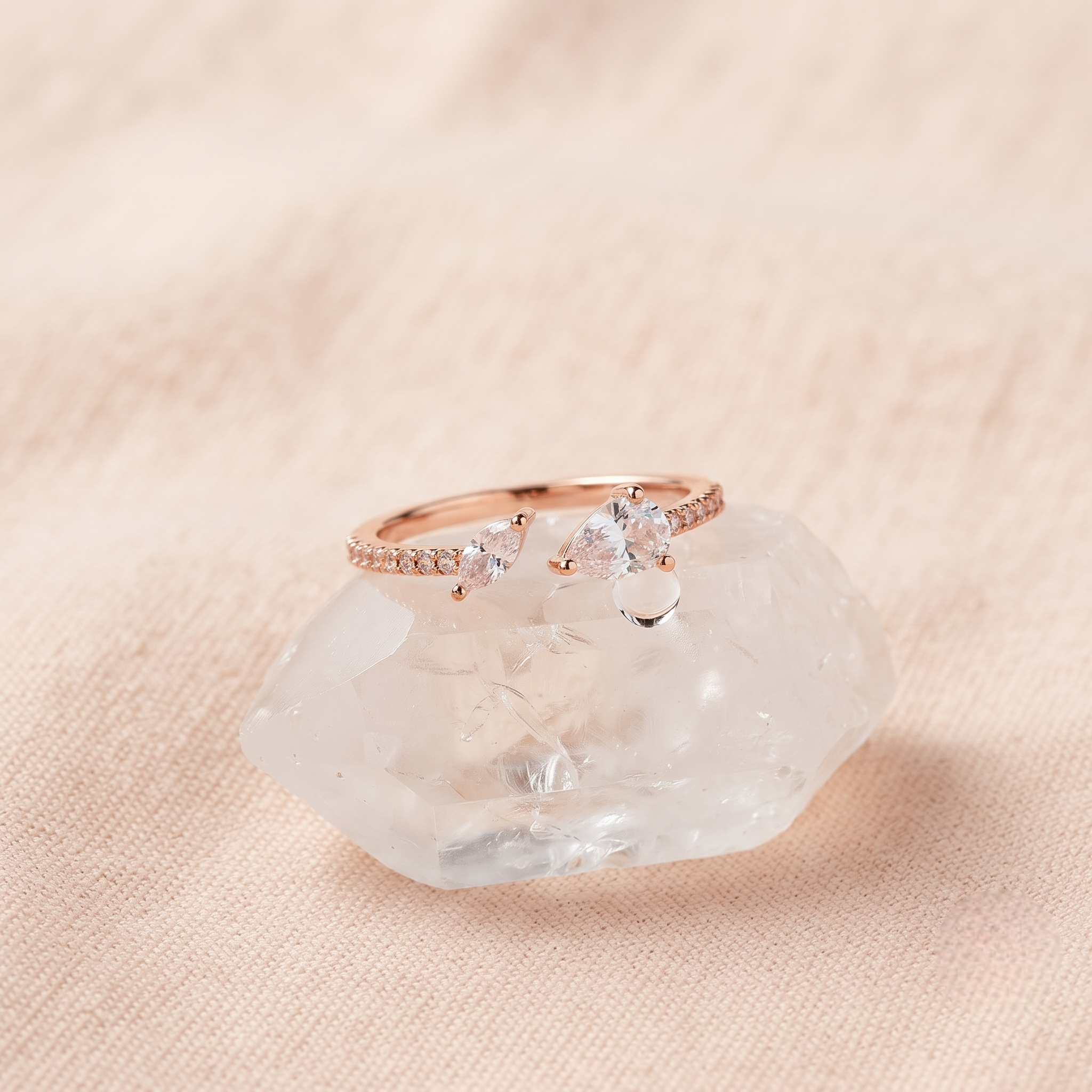 925 Sterling Silver Rose Gold Dual Pear CZ Open Ring