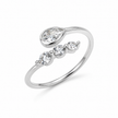 925 Sterling Silver Pear & Round CZ Adjustable Open Ring.