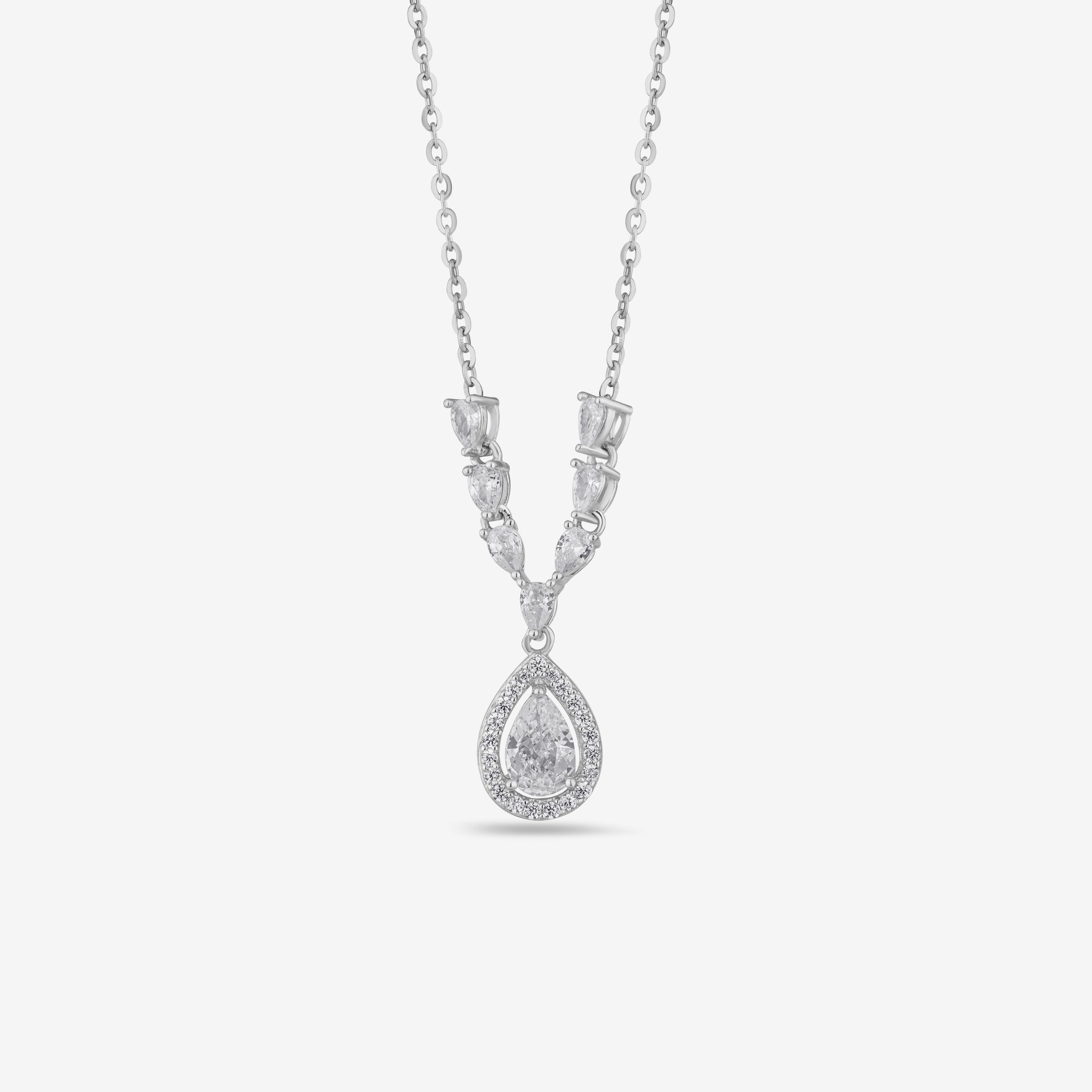 Pear Shape Diamond 925 Silver Pendant Necklace