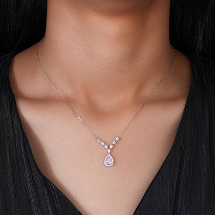 Pear Shape Diamond 925 Silver Pendant Necklace