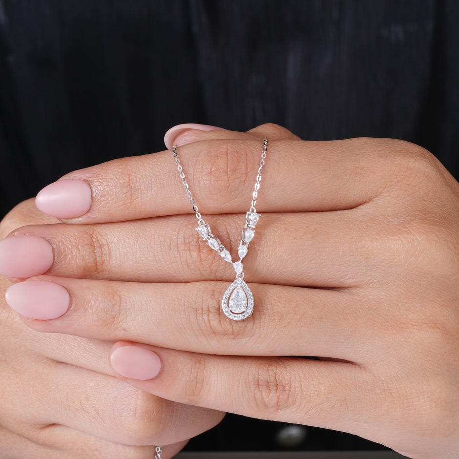Pear Shape Diamond 925 Silver Pendant Necklace