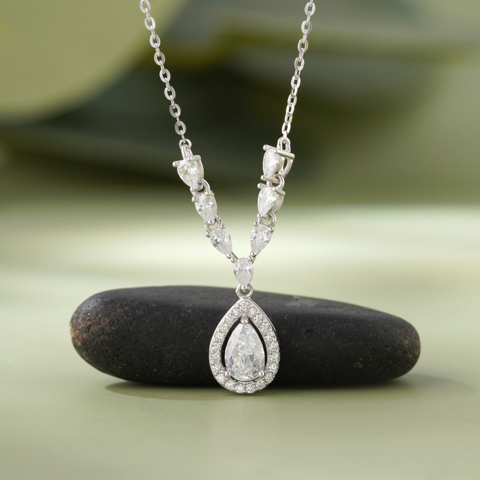 Pear Shape Diamond 925 Silver Pendant Necklace